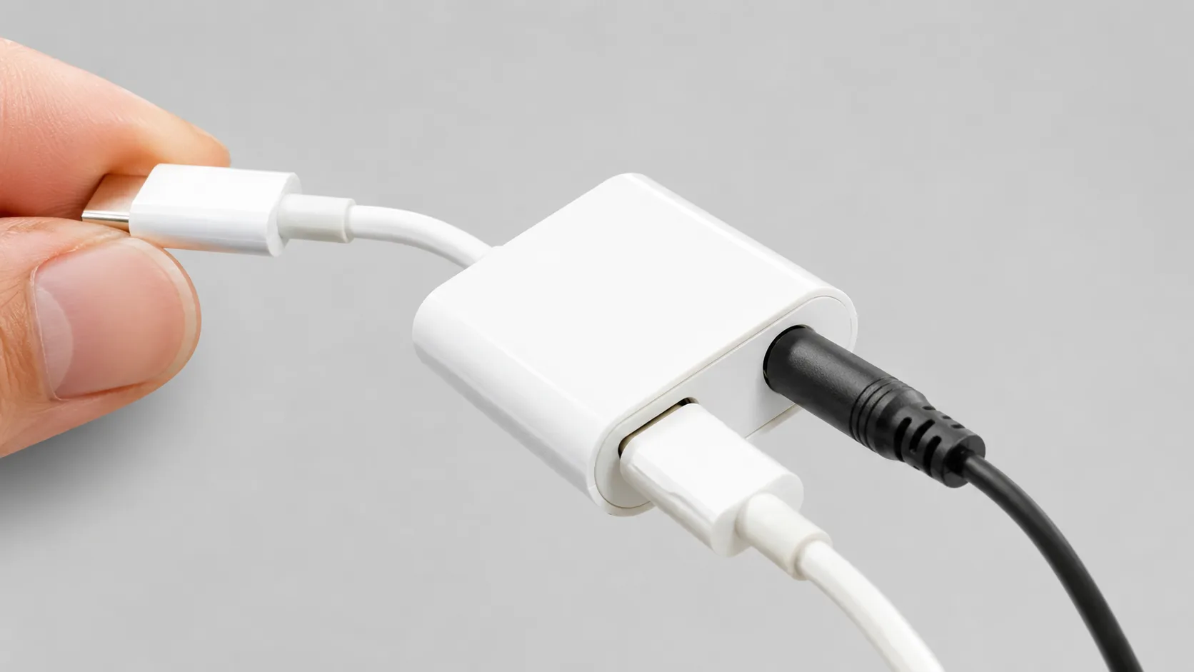 USB-C分岐ケーブル(充電とイヤホン端子が同時に使えるアダプタ)の実物