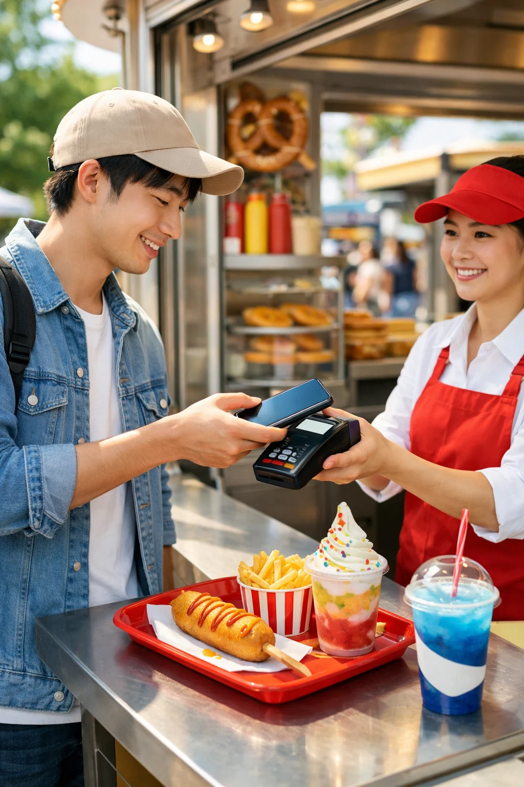 In-text image 3 (image of a scene where food is being purchased with cashless payment)