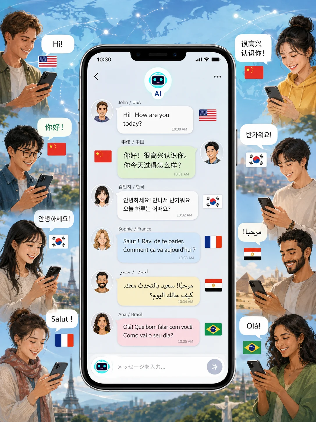 多言語のチャット画面の画像