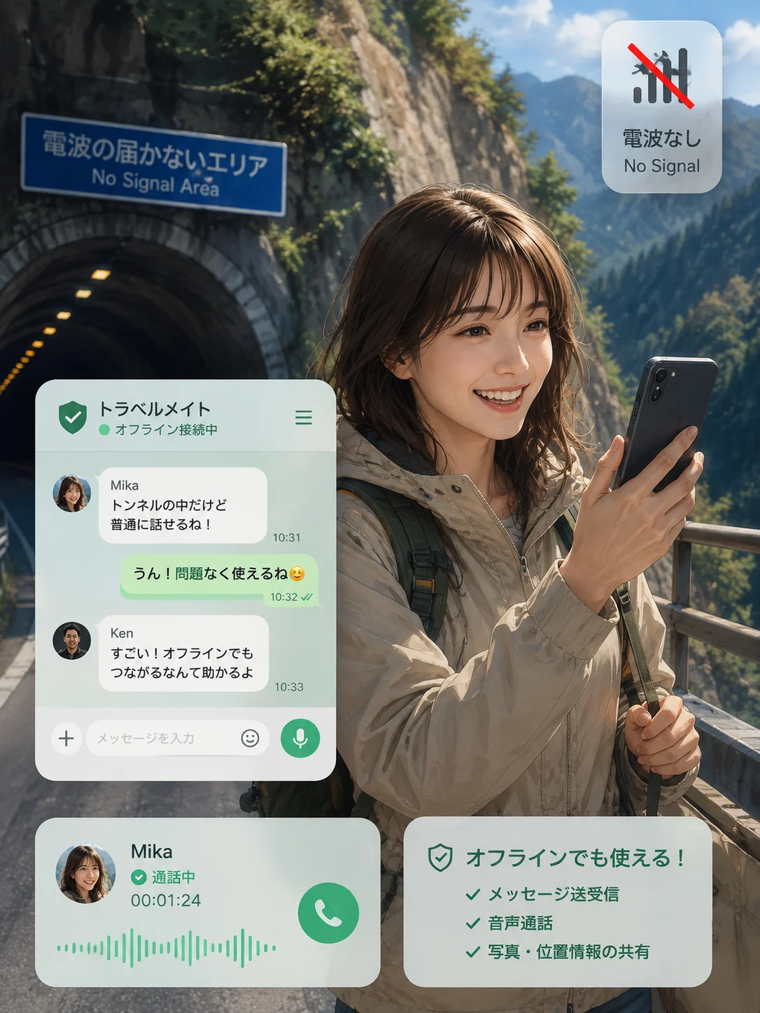 電波の届かない場所でスマホを使っている画像