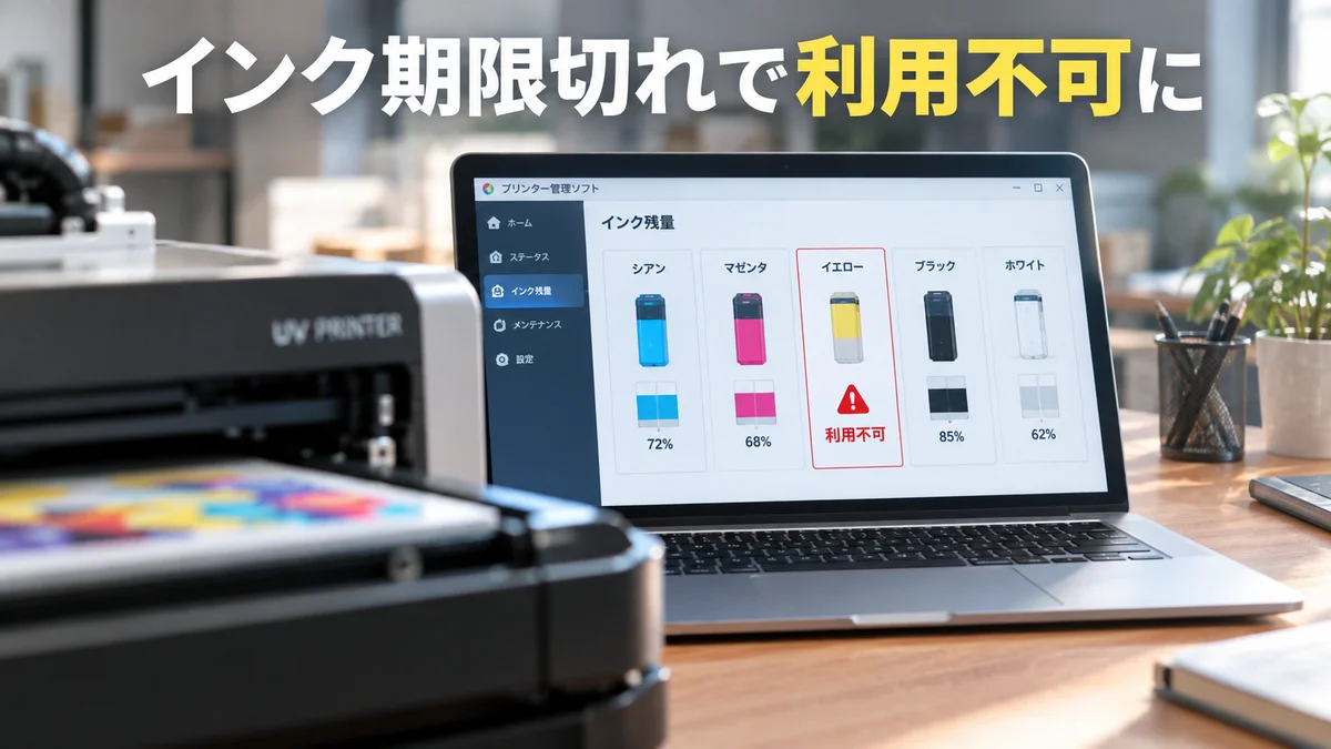 文中画像1（パソコン画面にインク期限切れで「利用不可」と表示されている画像）