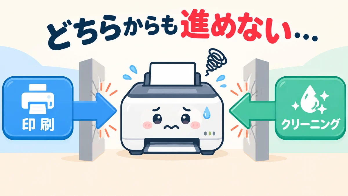 文中画像2（印刷もクリーニングも進めず行き止まりになっている状態の図解画像）