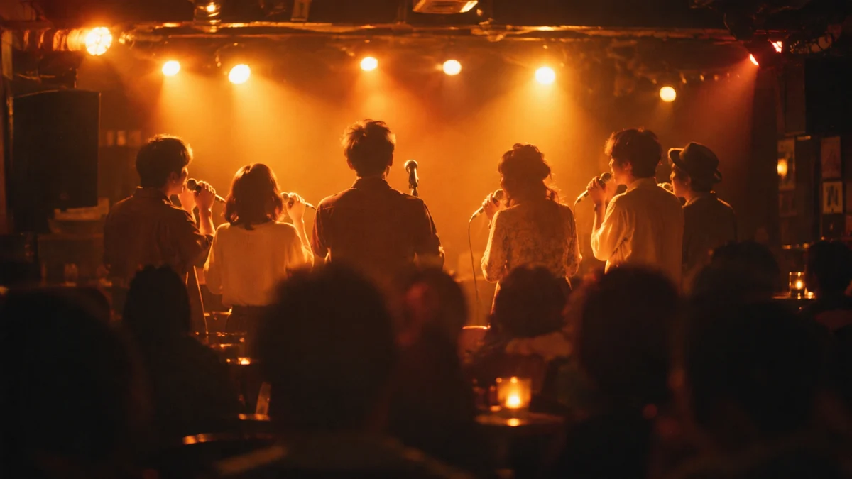 文中画像1（10年前、小さなライブハウスでアカペラを歌っていた頃を思わせる、温かい照明のステージの画像）